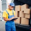 Cargo delivery, courier and truck with boxes