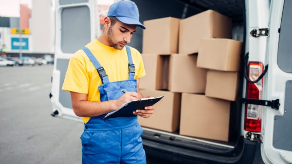 Cargo delivery, courier and truck with boxes