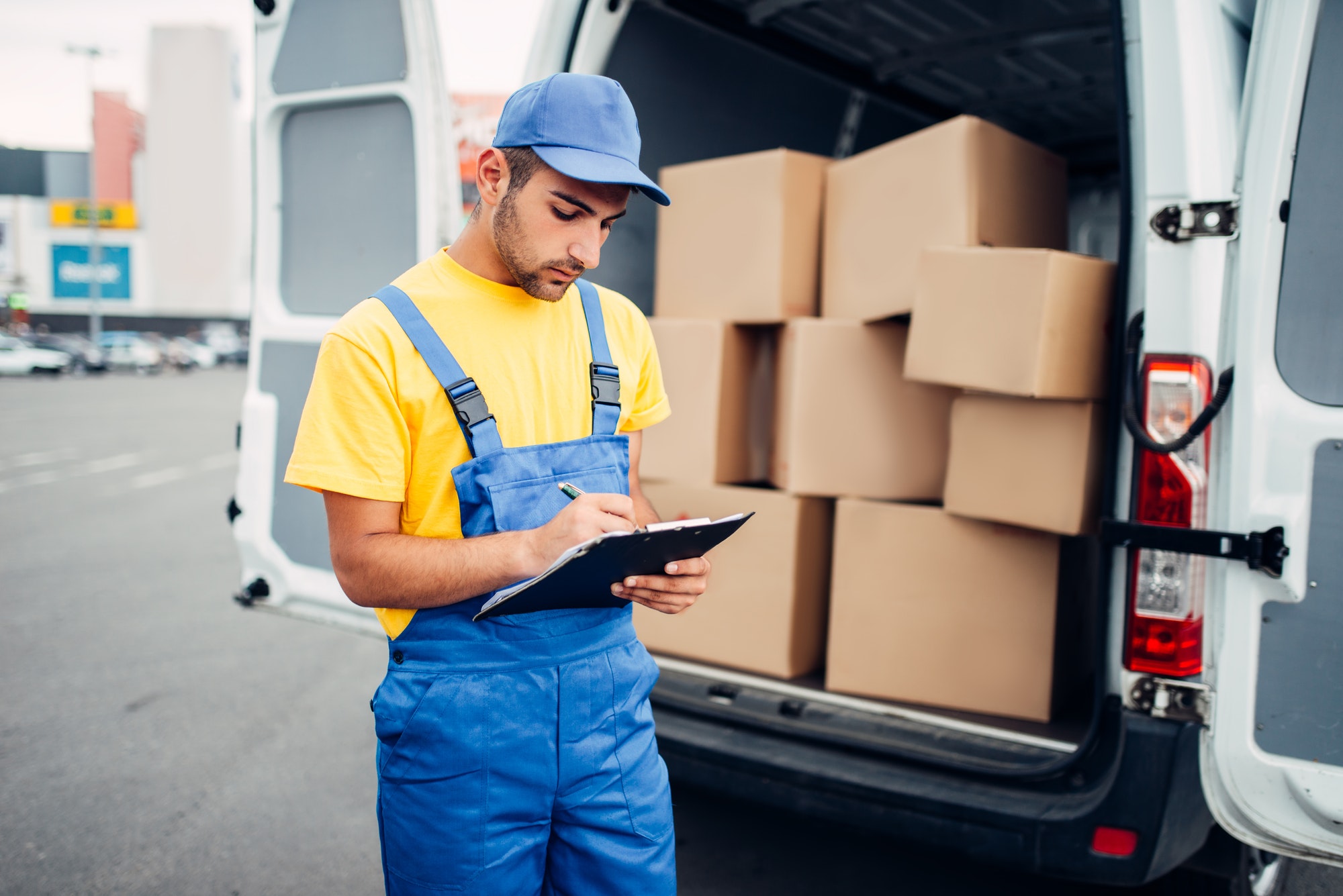 Cargo delivery, courier and truck with boxes