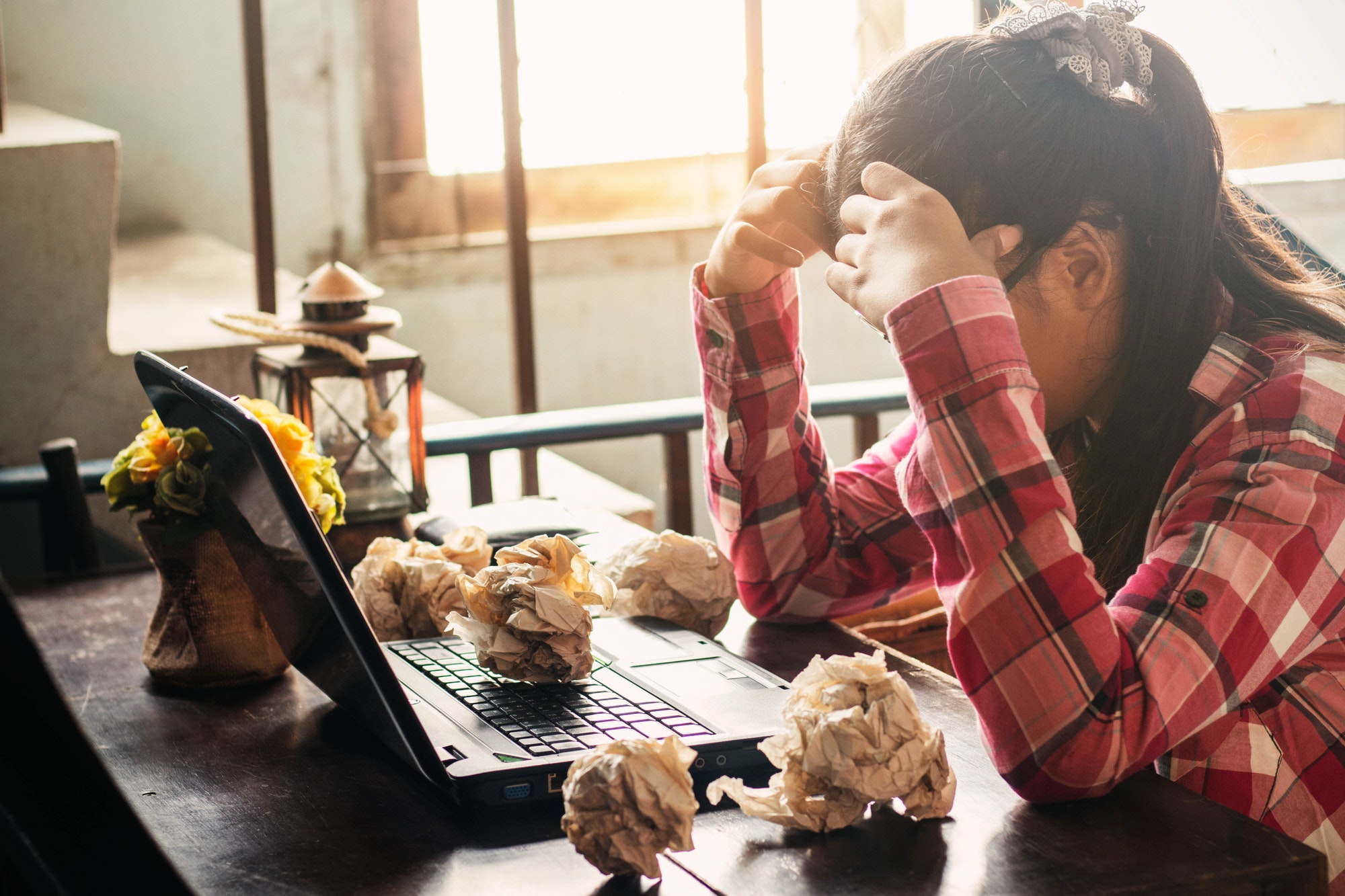 Women with stressful on the table.